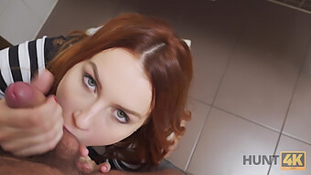 Busty Redhead Belle Engages In Sexual Acts With Unknown Men For Money While Her Boyfriend Watches From The Bathroom