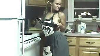 A Sexually Promiscuous Woman Uses Kitchen Tools To Pleasure Herself On A Countertop While Wearing An Apron