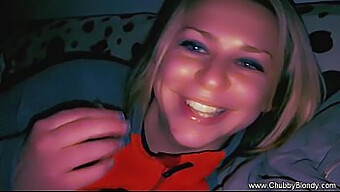 Chubby Blonde Gives A Sloppy Oral Show On The Couch